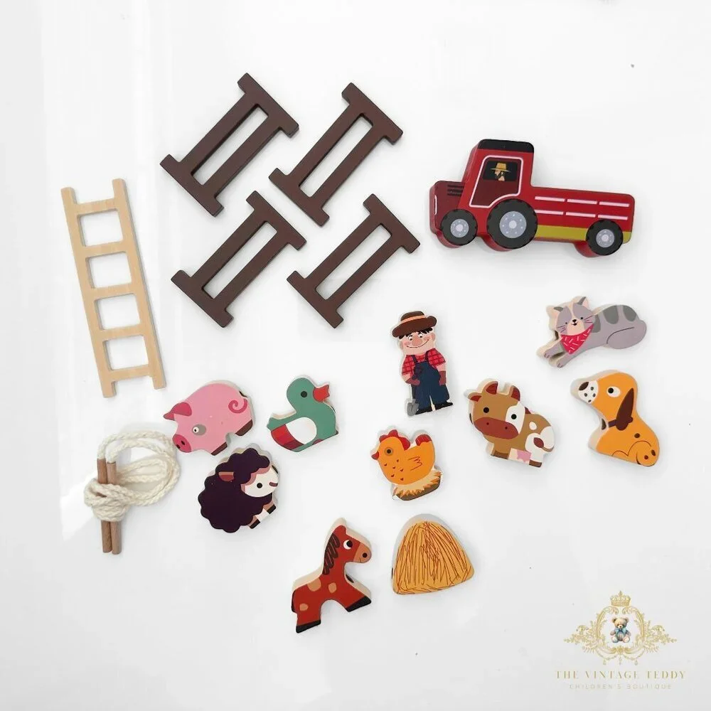 NWT Cute Wooden Farmer & Barn Animals Play Set Children’s Early Learning Toys